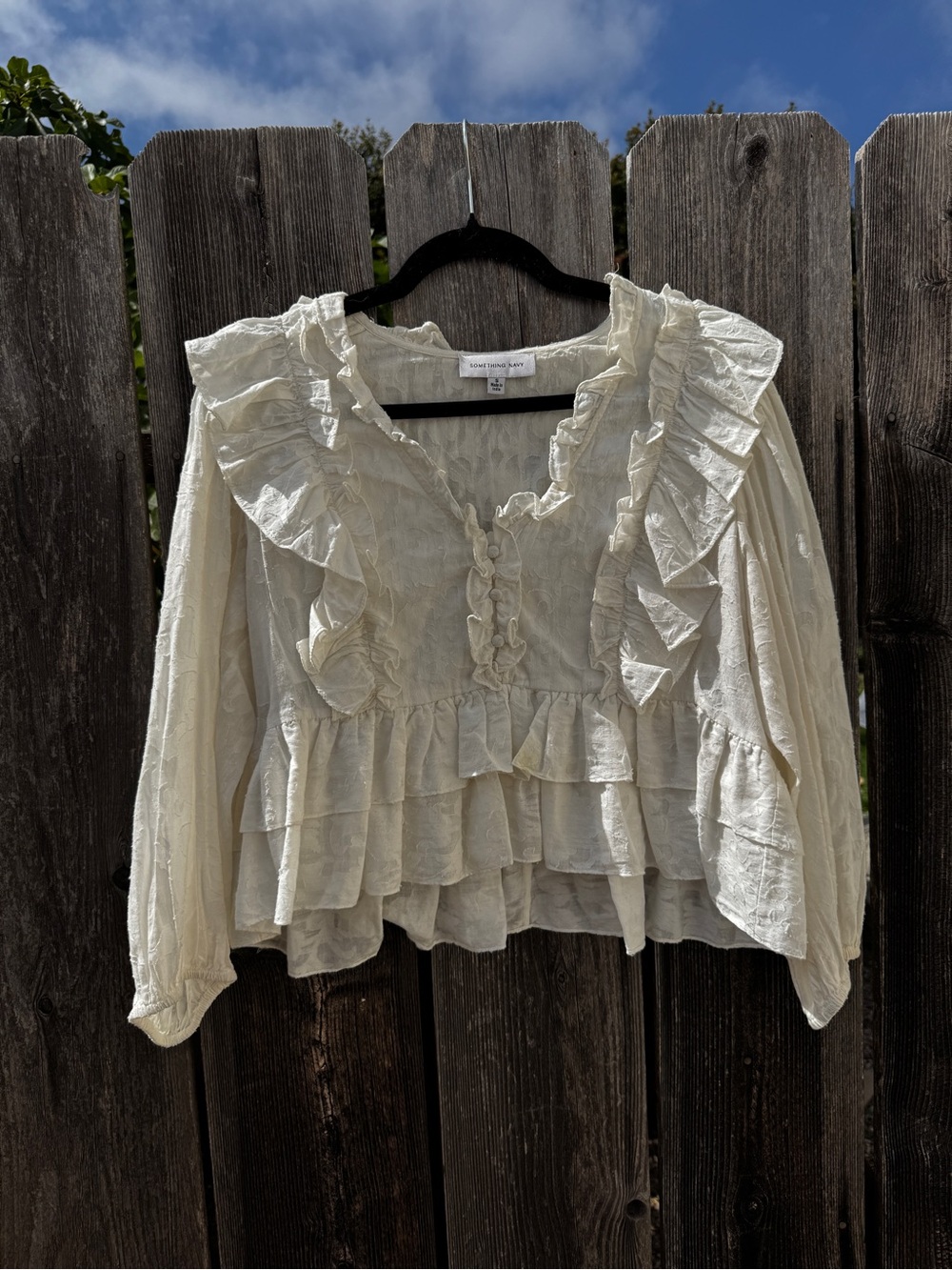 Something Navy Cream Ruffle Peplum Blouse
